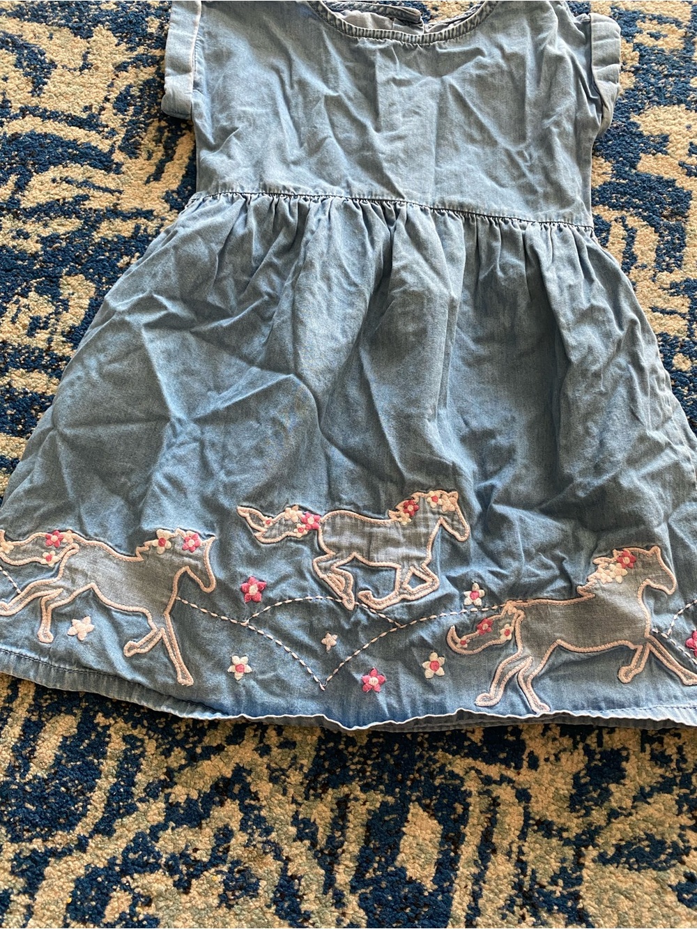 Girls' Blue Denim Horse Embroidered Dress - Picture 2 of 6